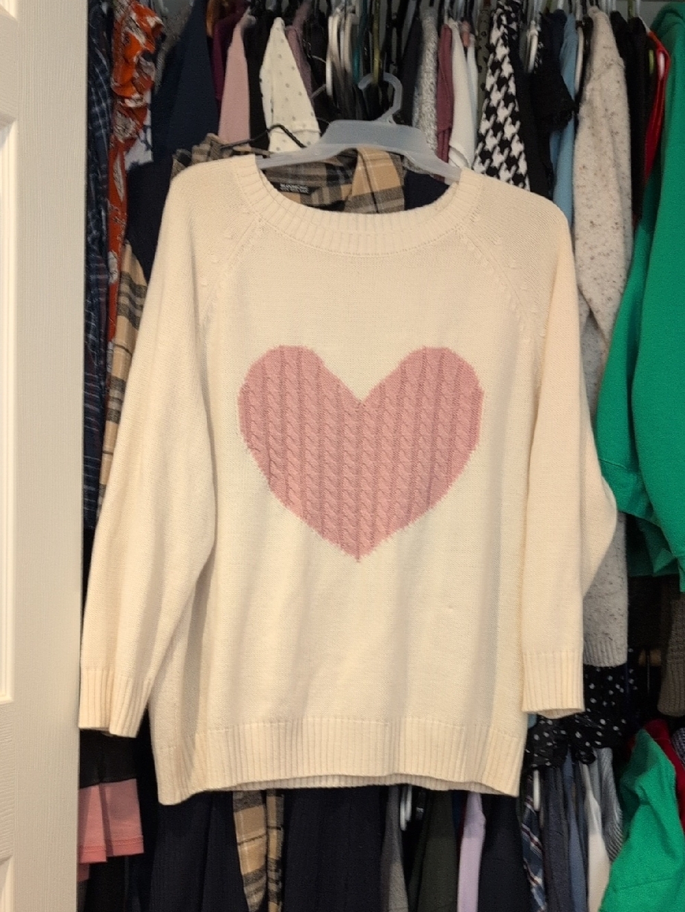 BloomChic Cream Sweater with Pink Heart